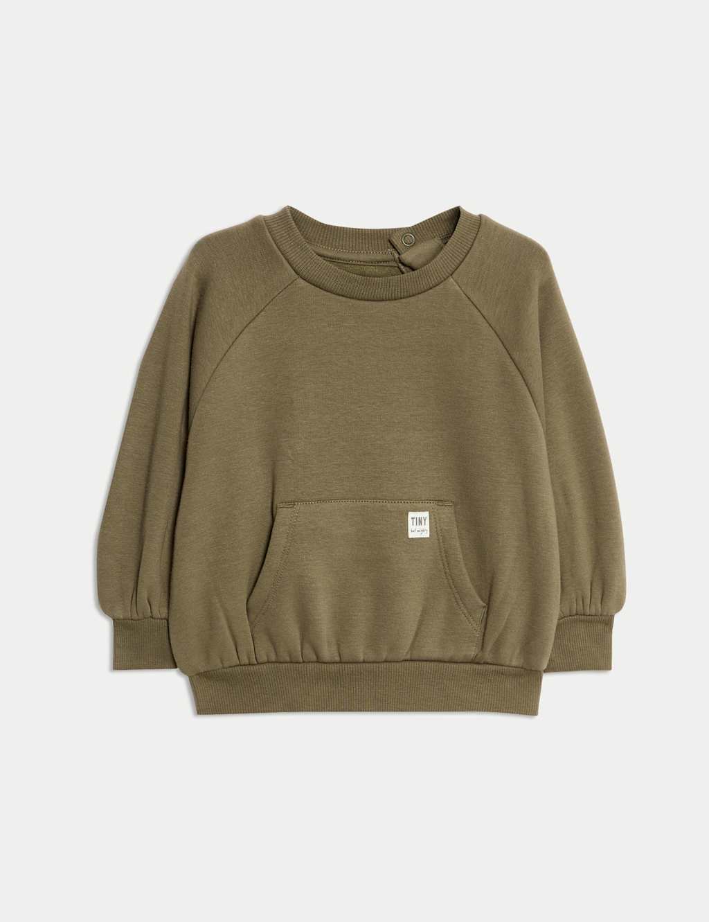 M&S Cotton Blend Fleece Lined Sweatshirt (0-3 Yrs) Khaki
