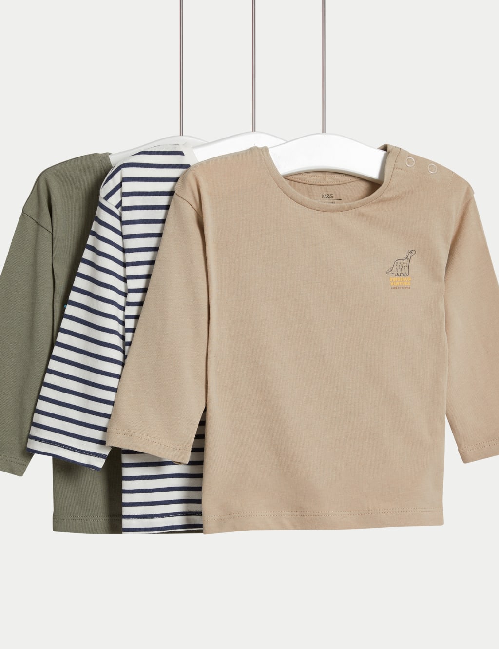 3pk Pure Cotton Dinosaur Tops (0-3 Yrs)