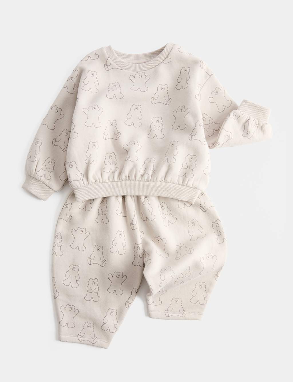 M&S Boys 2 Piece Cotton Rich Bear Top & Bottom Set (0-5 Yrs) - 4-5 Years - Cream Mix