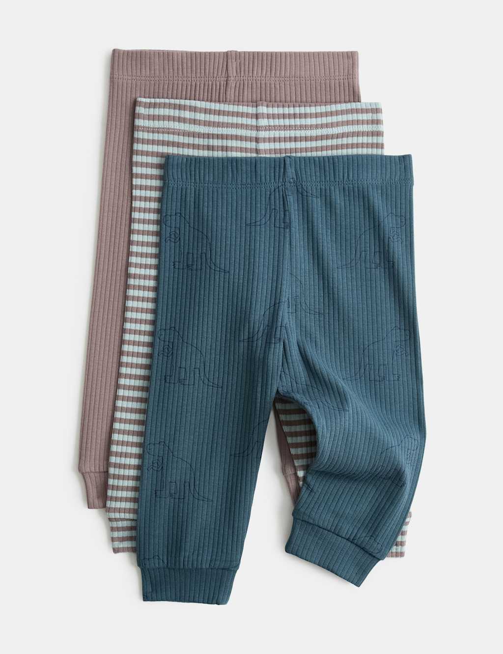 M&S Boys 3 Pack Cotton Rich Dino Leggings (0-4 Yrs) - 3-4 Years - Blue Mix