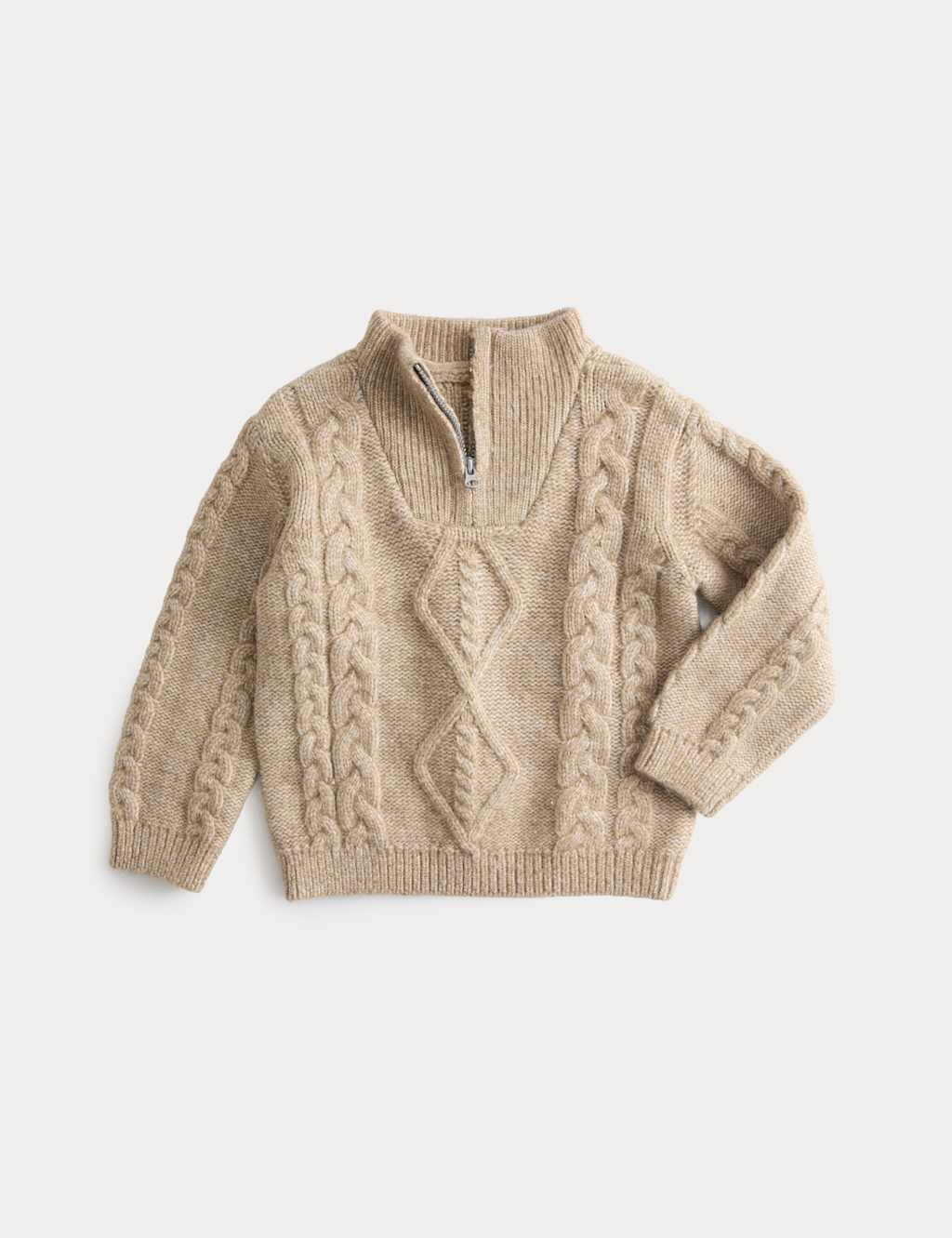 M&S Knitted Ribbed Jumper (0-8 Yrs) Oatmeal