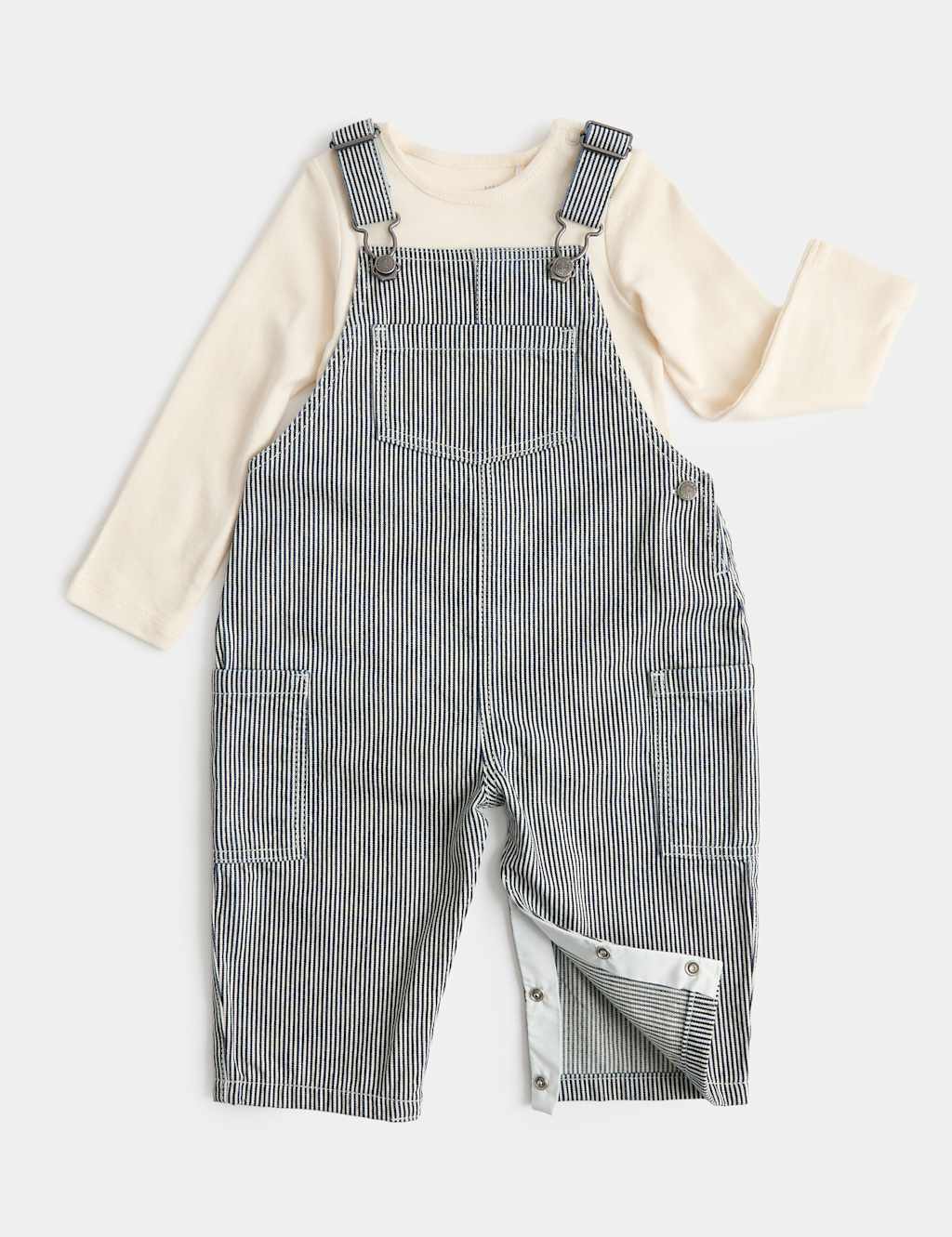 M&S Boys 2 Piece Ticking Stripe Dungaree Outfit (0-3 Yrs) - 2-3 Years - Blue