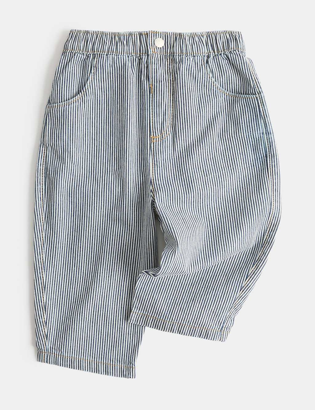 M&S Boys Pure Cotton Ticking Stripe Trousers (0-5 Yrs) - 4-5 Years - Navy Mix
