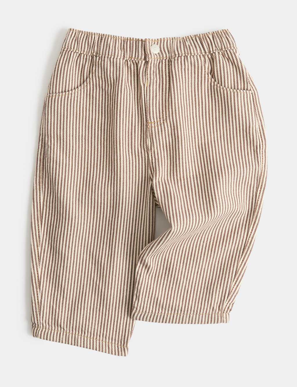M&S Boys Pure Cotton Ticking Stripe Trousers (0-5 Yrs) - 0-3 Months - Brown
