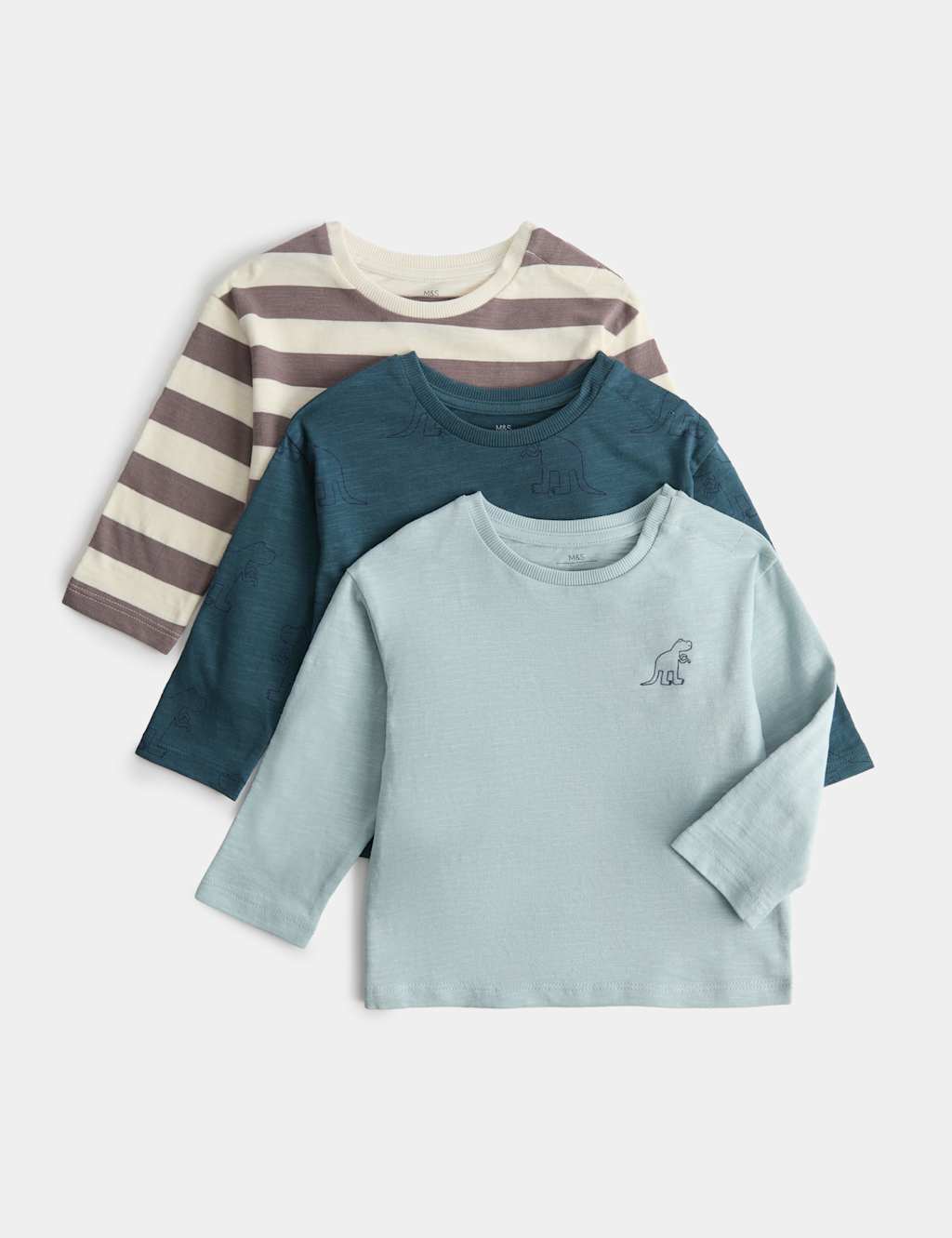 M&S Boys 3 Pack Pure Cotton Dino Tops (0-5 Yrs) - 4-5 Years - Blue