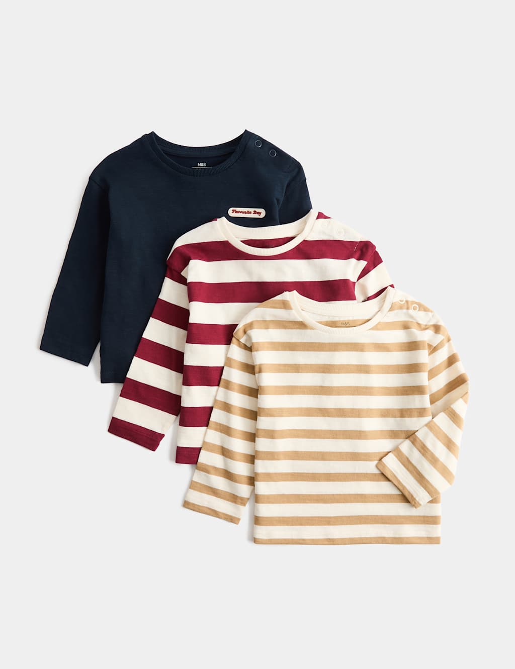 M&S Boys 3 Pack Striped Long Sleeve Tops (0-5 Yrs) - 4-5 Years - Red Mix