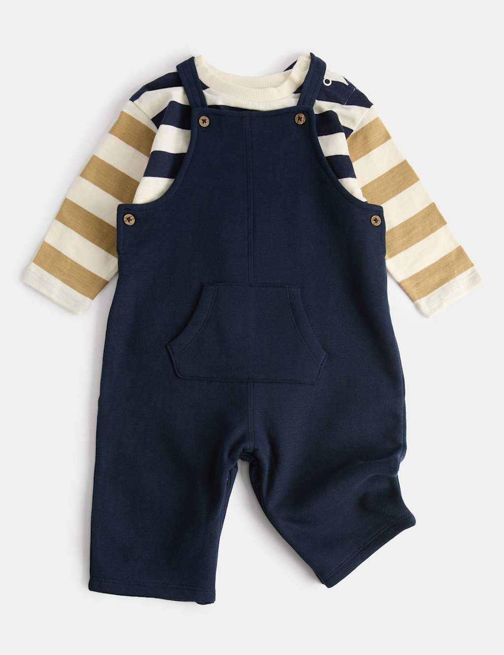 M&S Boys Jersey Dungaree Outfit (0-3 Yrs) - 18-24 Months - Navy Mix