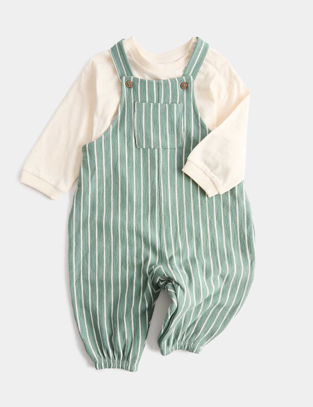 M&S Boys 2 Piece Pure Cotton Jersey Dungarees Outfit (0-3 Yrs) - 18-24 Months - Green Mix