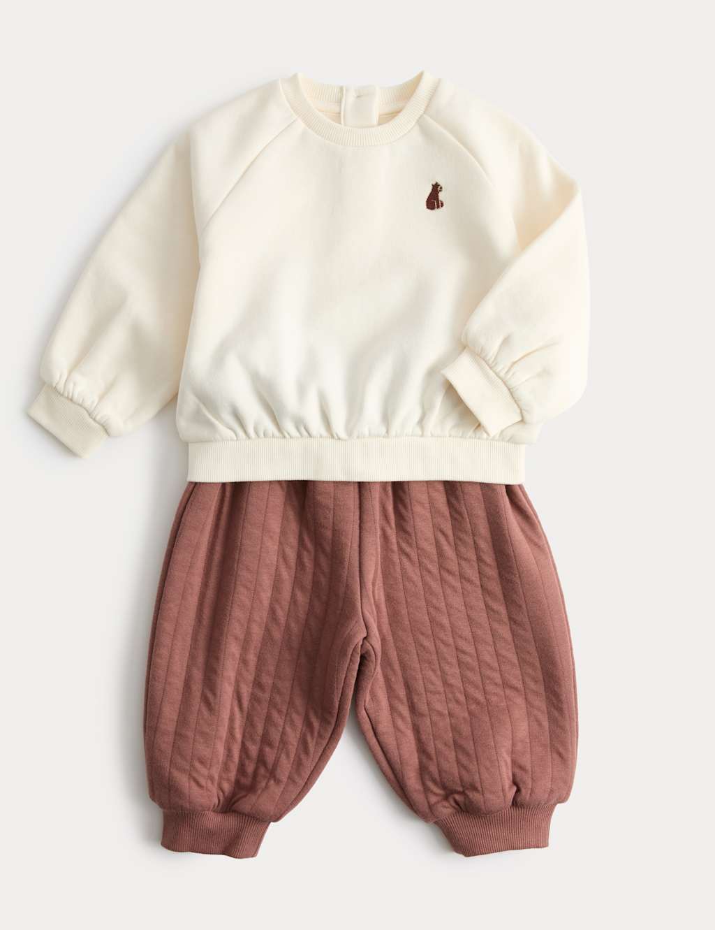 M&S Boys Jersey Sweat & Jogger Outfit (0-5 Yrs) - 9-12 Months - Brown Mix