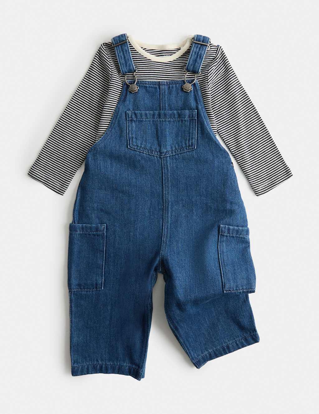 M&S Boys 2 Piece Denim Dungaree Outfit (0-3 Yrs) - 3-6 Months - Denim Mix