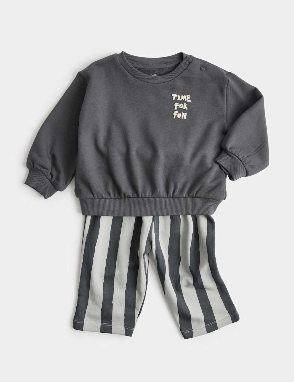 M&S Boys 2 Piece Time For Fun Sweat Outfit (0-5 Yrs) - 18-24 Months - Dark Graphite