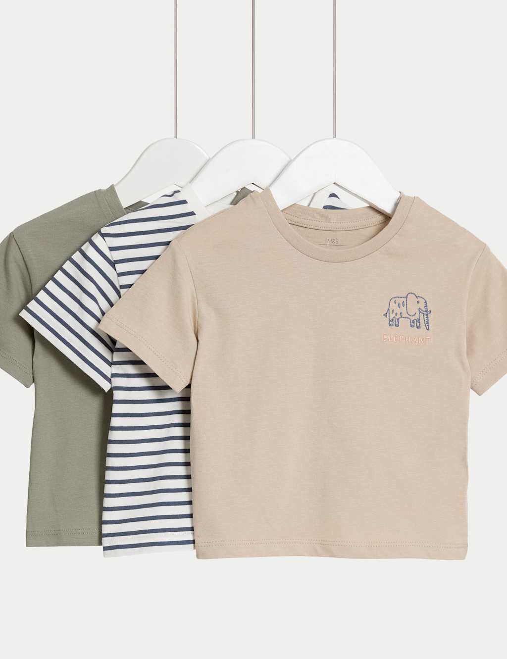 3pk Pure Cotton Elephant T-Shirts (0-3 Yrs)