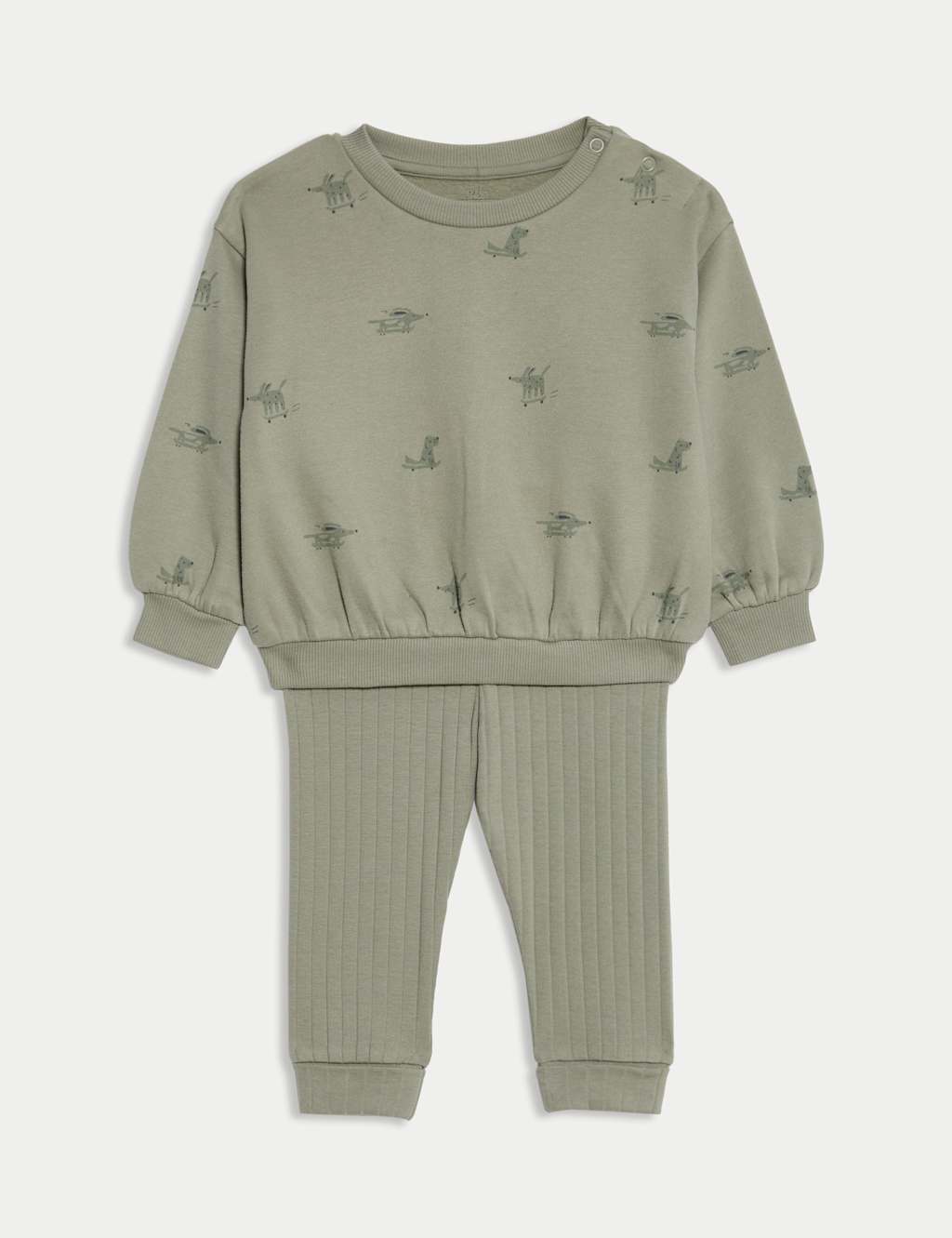 M&S Collection Boys 2pc Cotton Rich Dog Top & Bottom Outfit (0-6 Yrs) - 12-18 - Khaki, Khaki