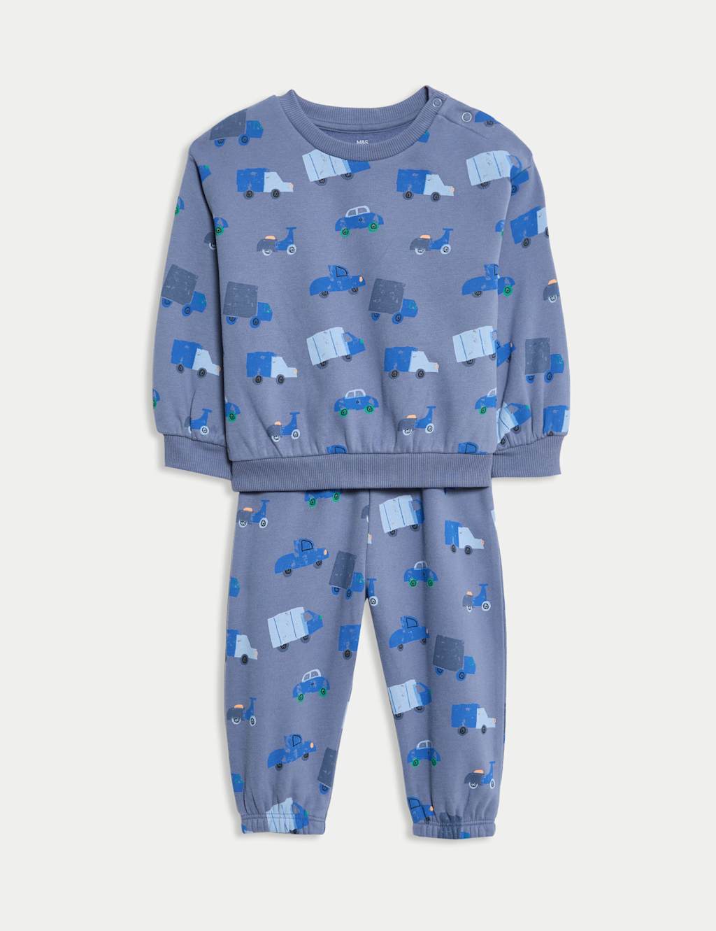 M&S 2pc Cotton Rich Transport Top & Bottom Outfit (0-6 Yrs) Cream Mix