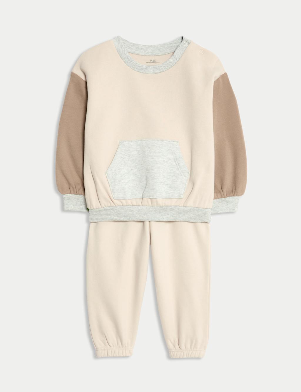 M&S 2pc Cotton Rich Crew Neck Colour Block Tracksuit Multi