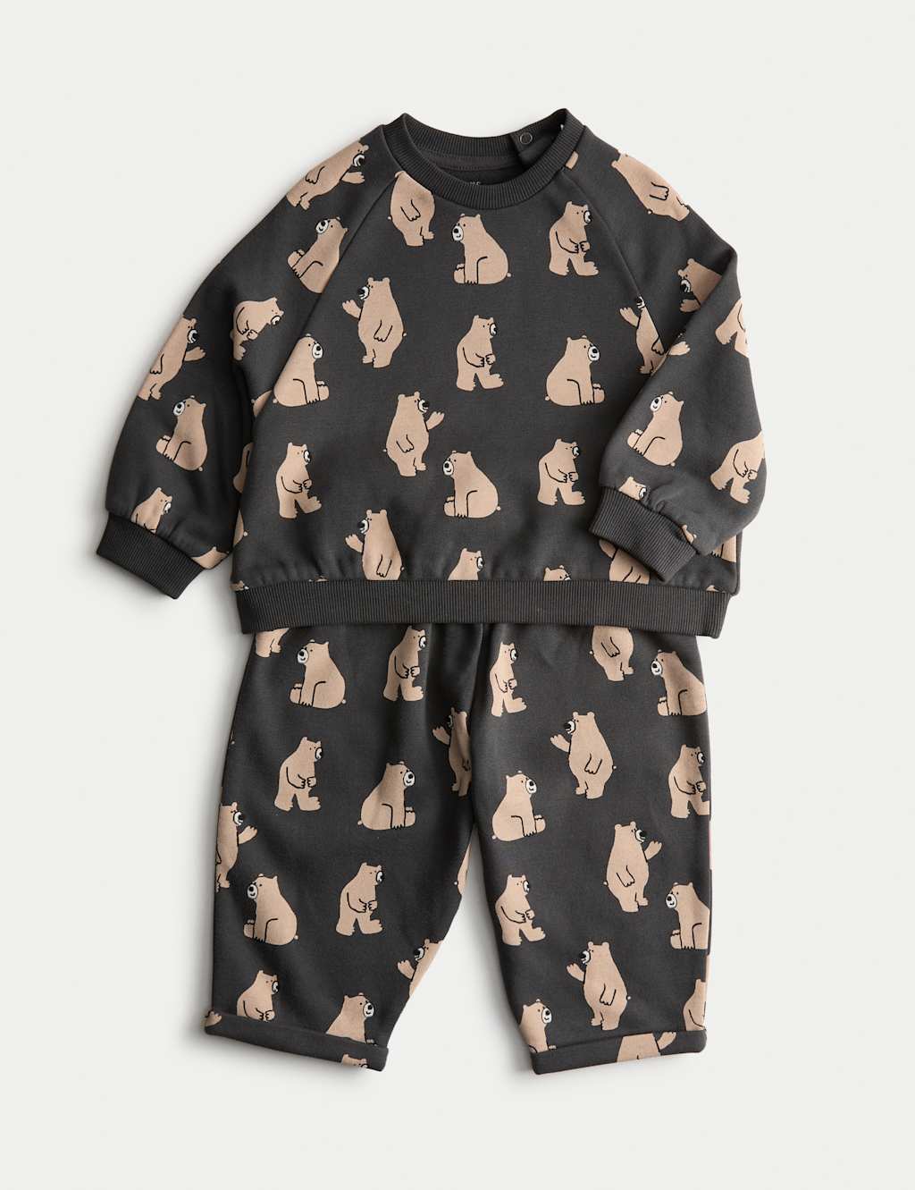 M&S Boys 2pc Bear Joggers Outfit (0-3 Yrs) - 12-18 Months - Grey