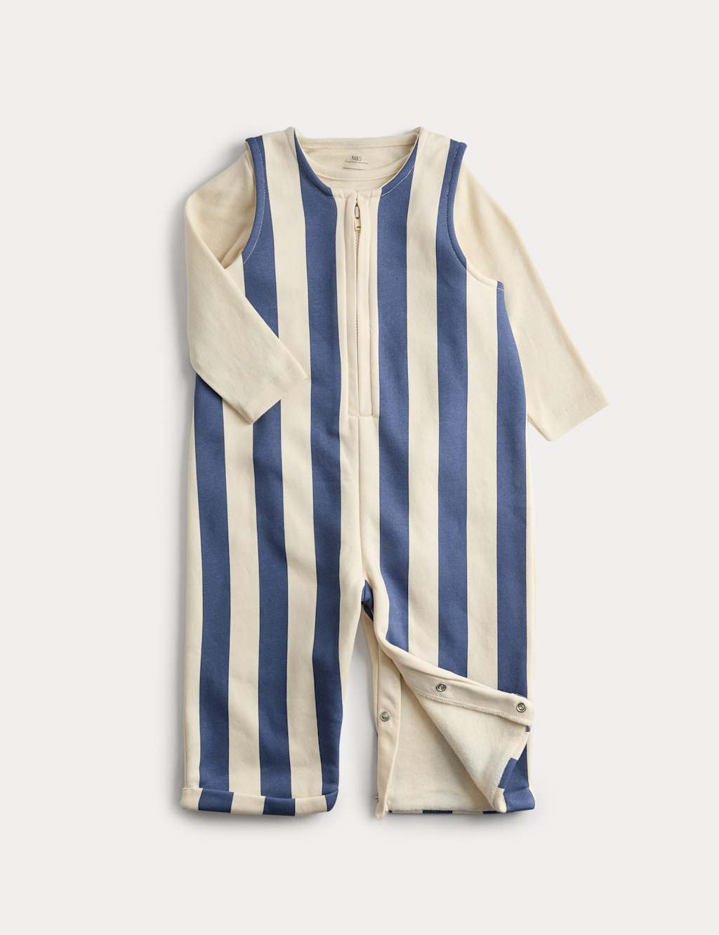 M&S Boys Jersey Striped Dungaree Outfit (0-3 Yrs) - 9-12 Months - Blue Mix