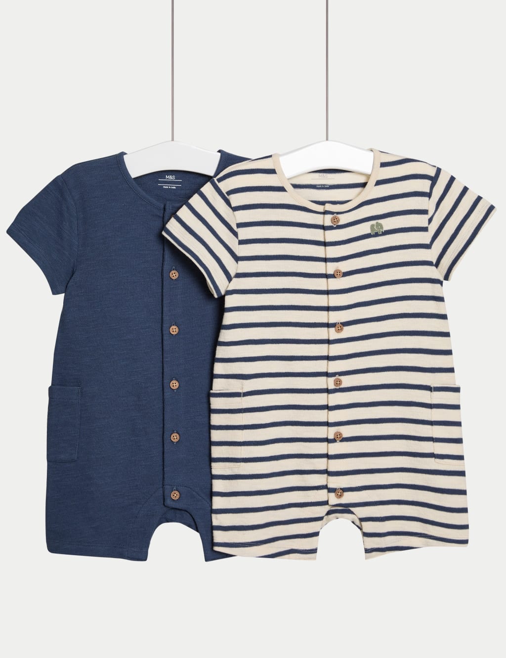 2pk Pure Cotton Elephant Rompers (0-3 Yrs)