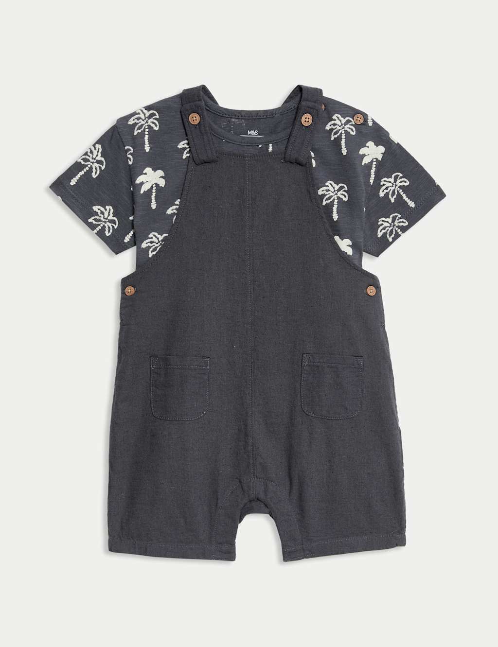 2pc Pure Cotton Palm Tree Bibshorts Outfit (0-3 Yrs)