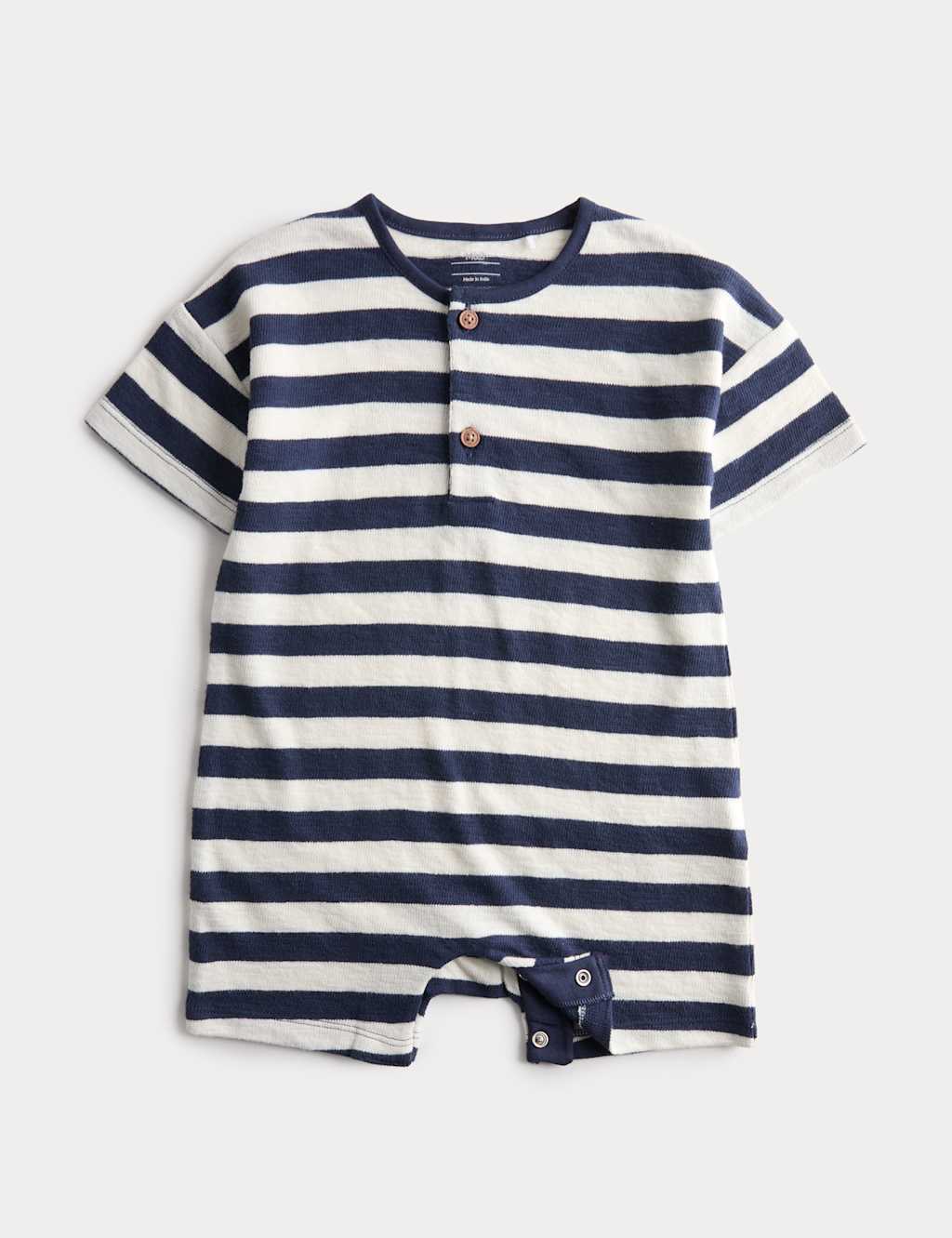 M&S Boys Pure Cotton Jersey Striped Romper (0-3 Yrs) - 0-3 Months - Navy