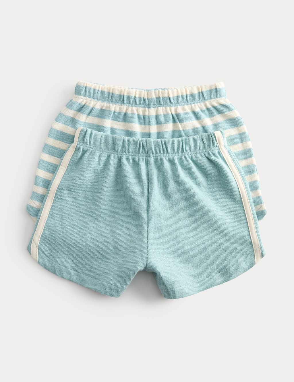 M&S Boys 2 Pack Pure Cotton Side Stripe Shorts (0-5 Yrs) - 3-4 Years - Aqua