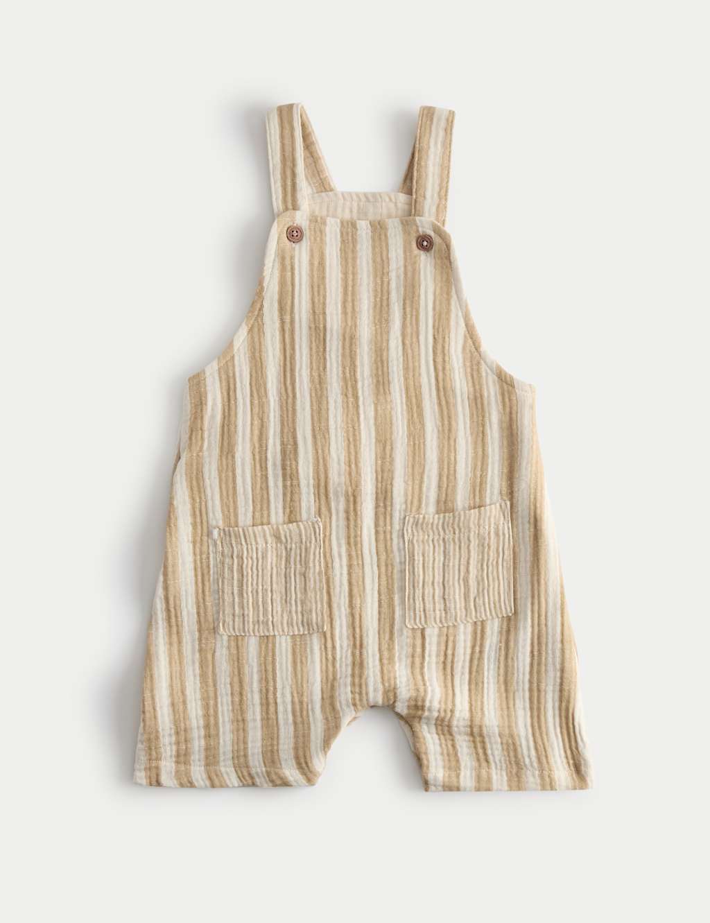 M&S Boys Pure Cotton Striped Dungarees (0-3 Yrs) - 12-18 Months - Green Mix