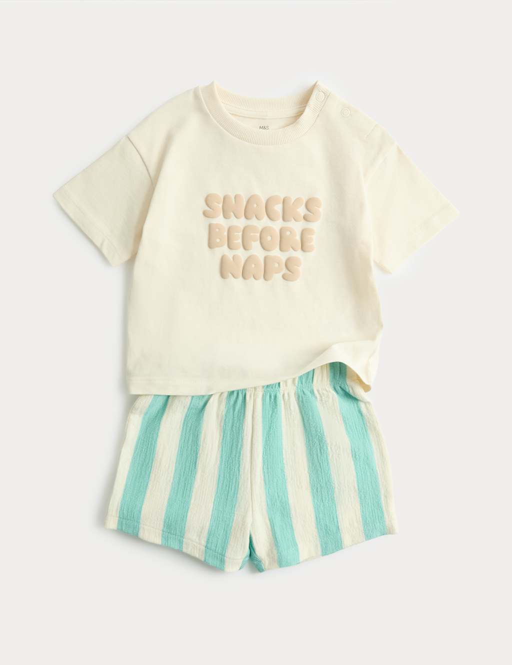 M&S Boys Pure Cotton Slogan Top & Bottom Outfit (0-5 Yrs) - 18-24 Months - Multi