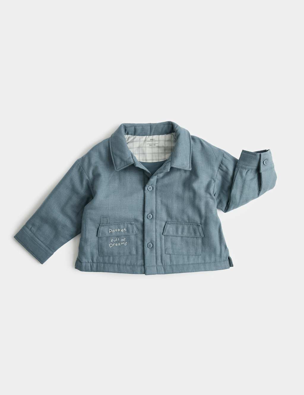M&S Boys Cotton Linen Blend Lightweight Jacket (0-3 Yrs) - 3-6 Months - Grey Mix