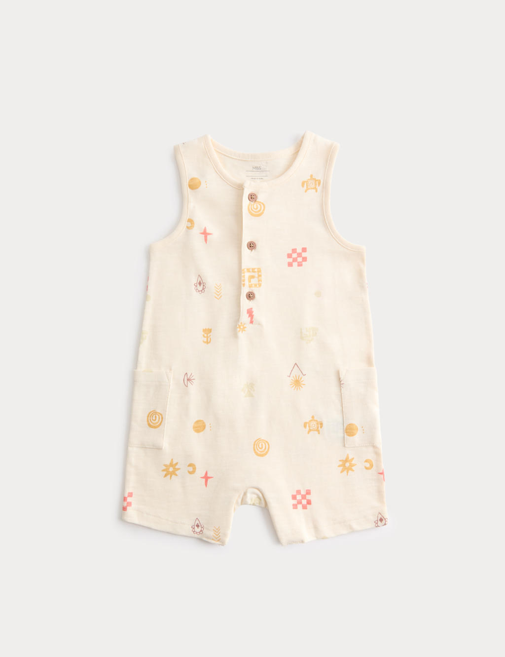 M&S Boys Pure Cotton Jersey Island Print Romper (0-3 Yrs) - 18-24 Months - Neutral