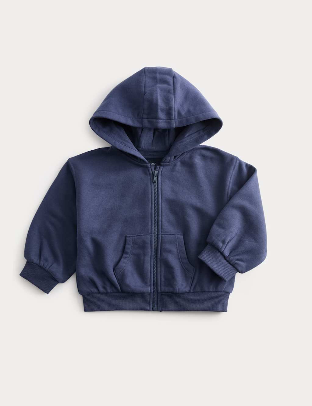 M&S Boys Cotton Rich Navy Zip Through Hoodie (0-3 Yrs) - 0-3 Months