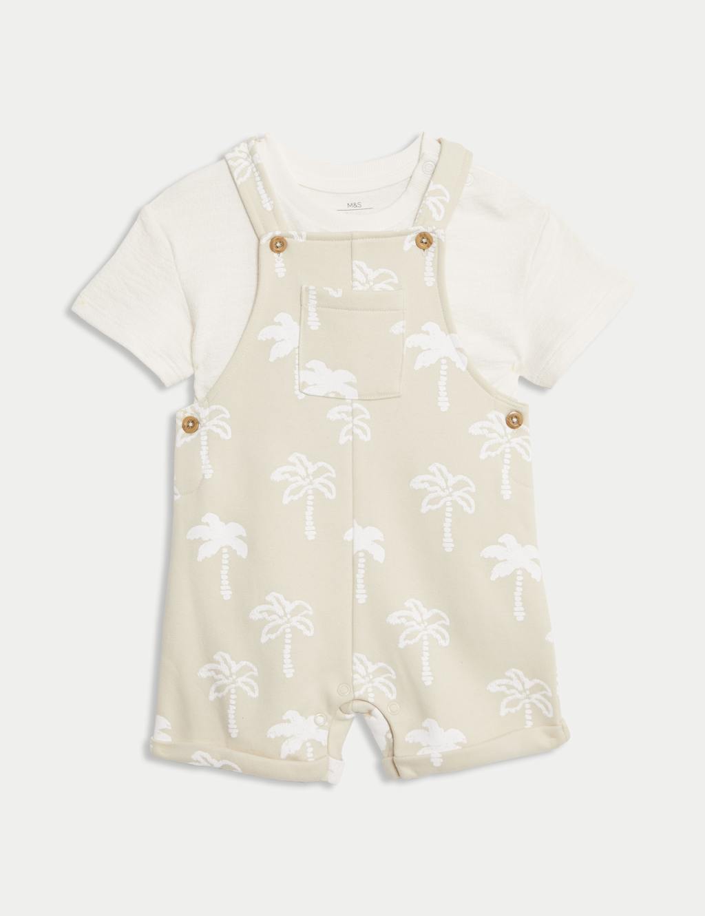2pc Cotton Rich Palm Print Bibshort (0-3 Yrs)