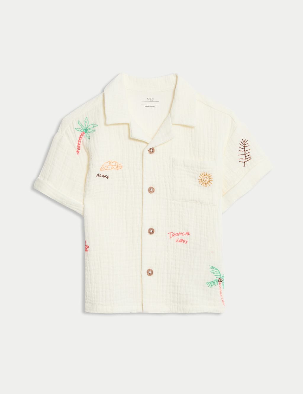 Pure Cotton Beach Embroidered Shirt (0 Mths-6 Yrs)