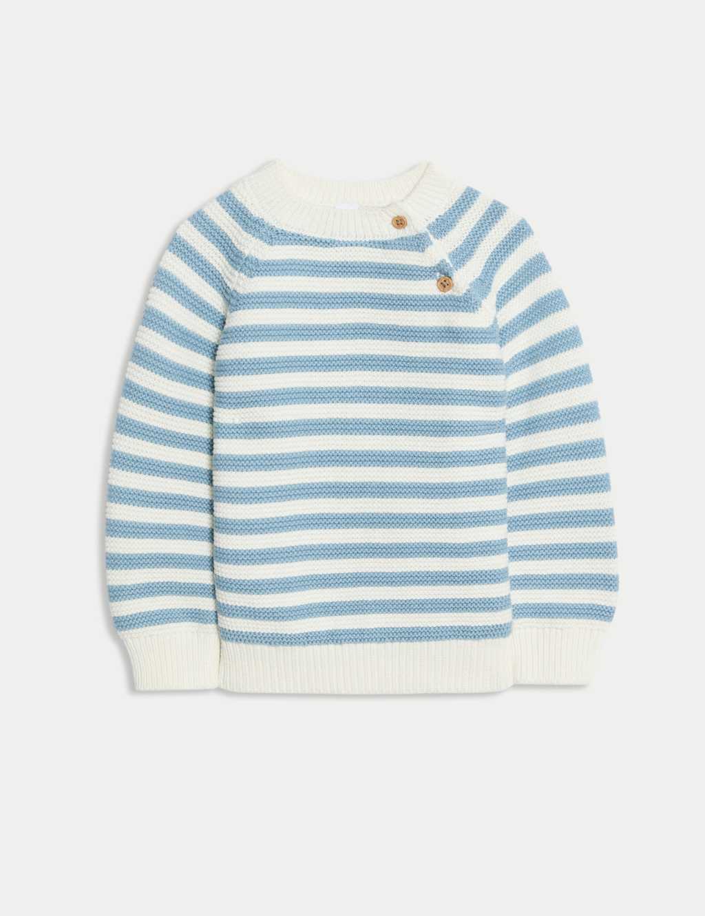 M&S Pure Cotton Striped Knitted Jumper (0-3 Yrs) Blue Mix