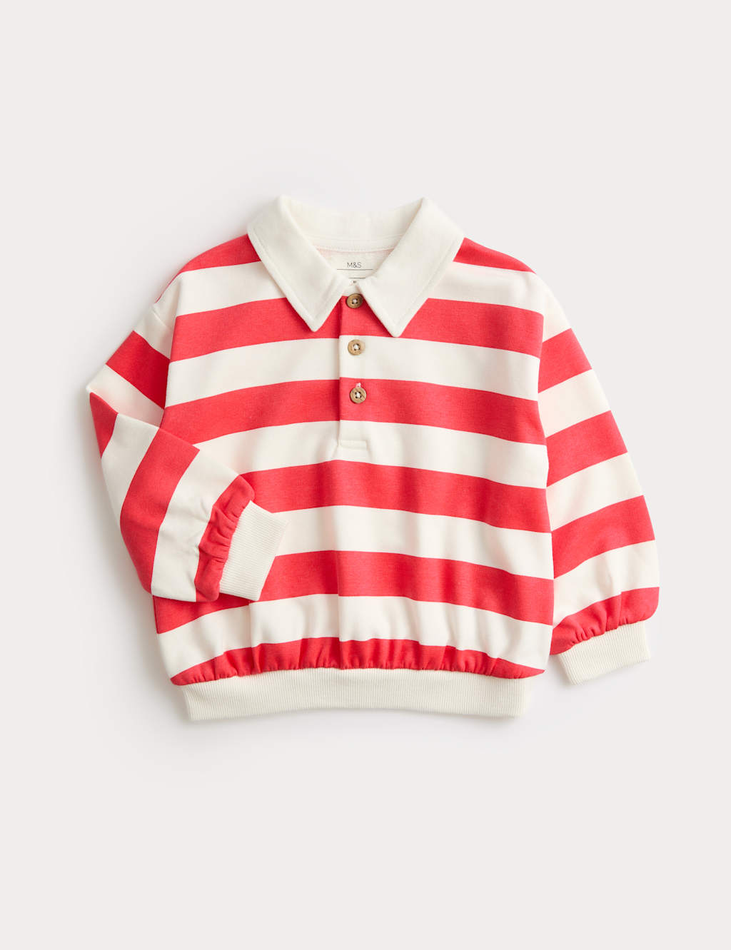 M&S Boys Cotton Rich Striped Rugby Sweatshirt (0-6 Yrs) - 9-12 Months - Red Mix