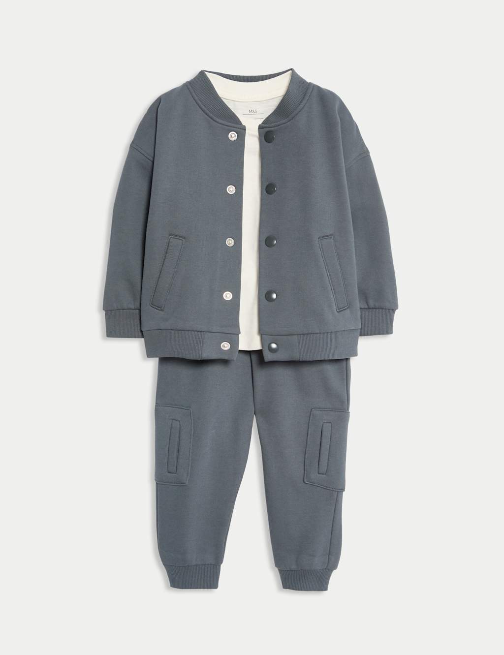 M&S Collection Boys 3pc Cotton Rich Bomber Jacket Outfit (0-6 Yrs) - 5-6Y - Charcoal, Charcoal