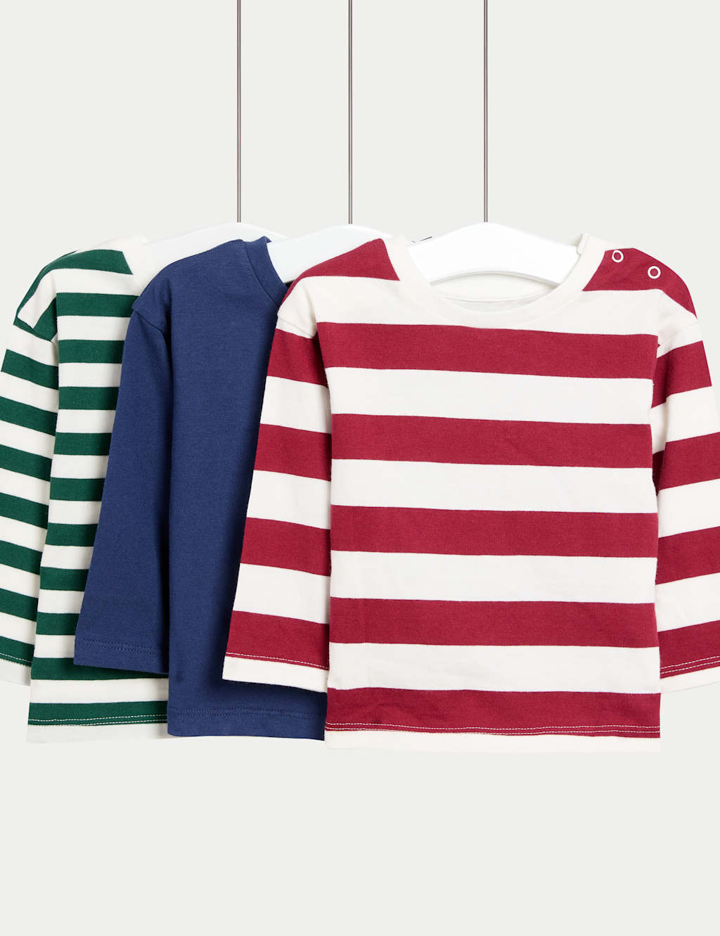 M&S Collection Boys 3pk Pure Cotton Striped & Plain Tops (0-6 Yrs) - 0-3 M - Red Mix, Red Mix
