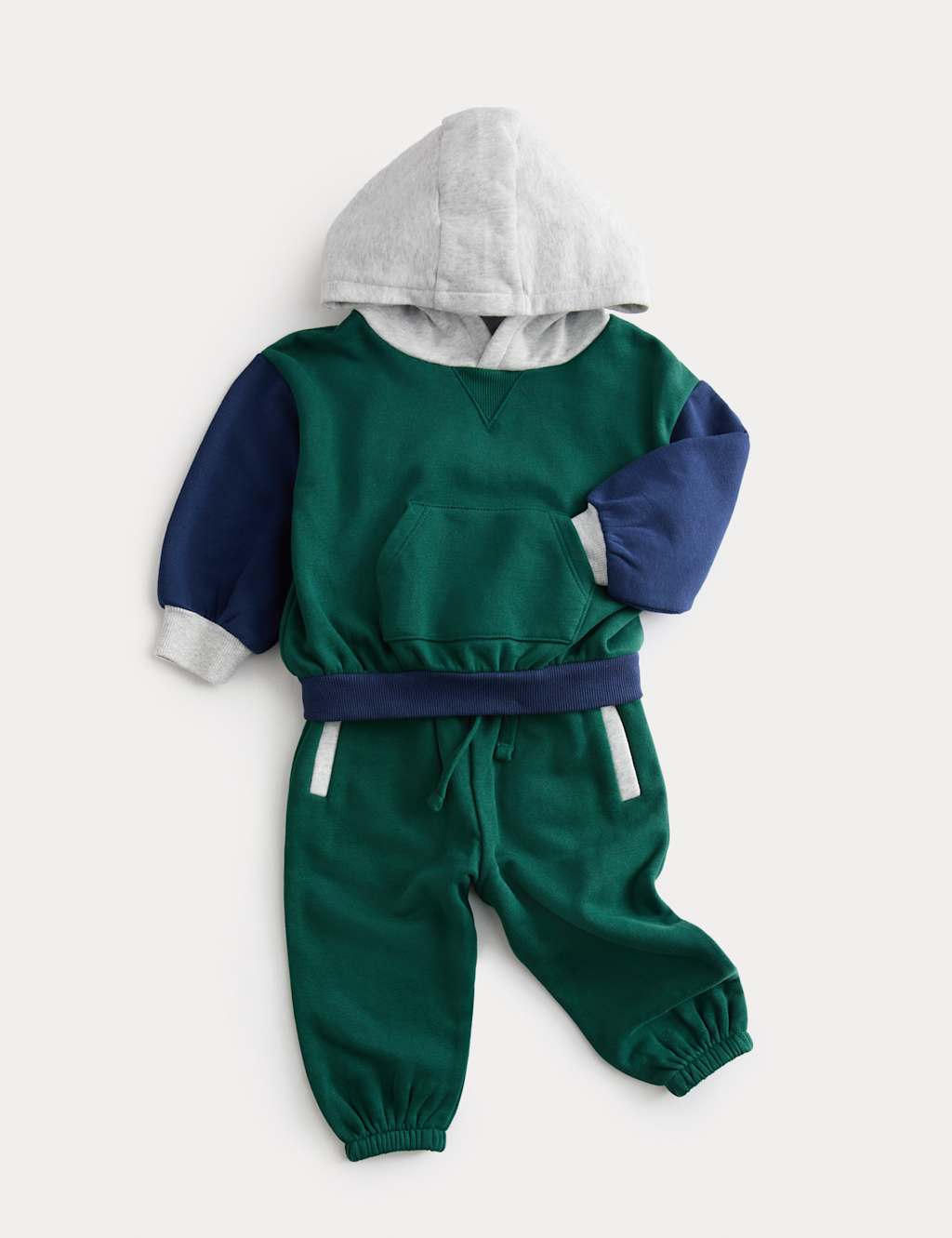 M&S Collection Boys Colourblock Hoodie Outfit (0-6 Yrs) - 5-6Y - Green, Green