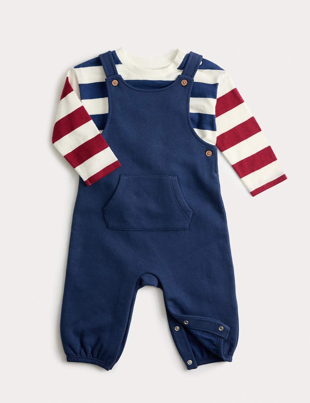 M&S 2pc Jersey Dungarees with Striped Tee (0-3 Yrs) Navy