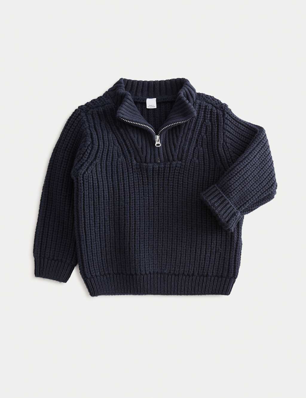 M&S Collection Boys Cotton Blend Quarter Zip Knit Jumper (0-3 Yrs) - 12-18 - Navy, Navy,Neutral