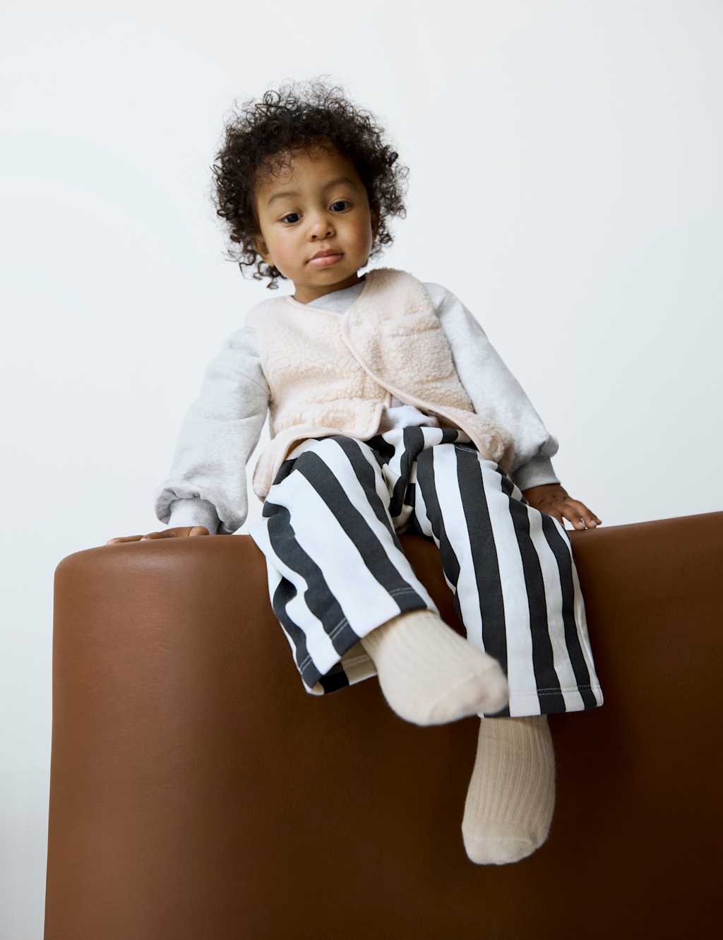 M&S 3pc Sweatshirt Striped Joggers Borg Gilet Outfit (0 Mths-3 Yrs) Grey