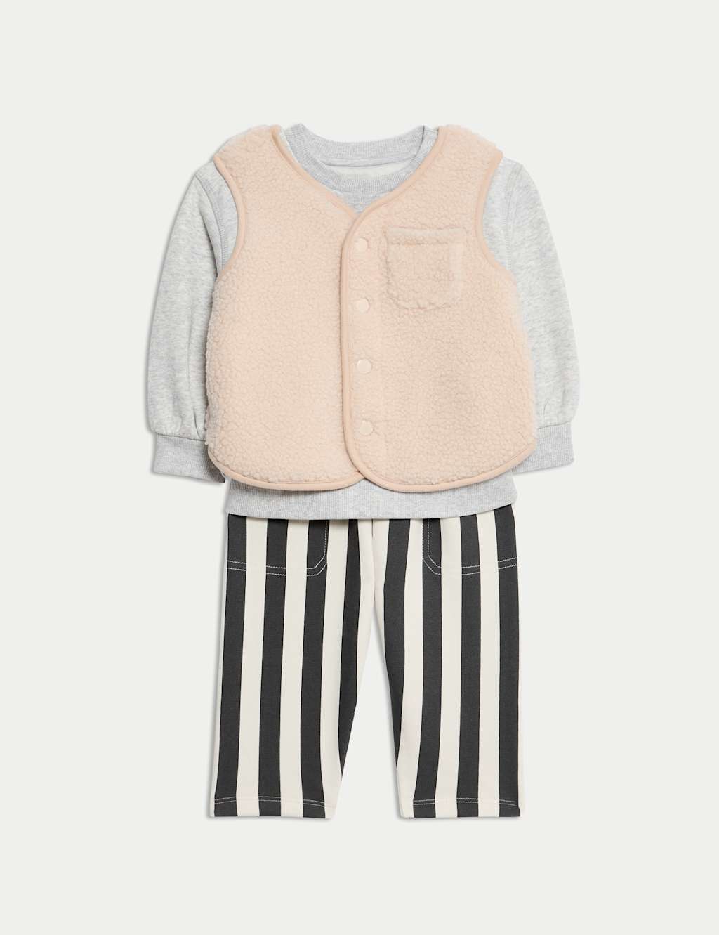 M&S Collection Boys 3pc Sweatshirt Striped Joggers Borg Gilet Outfit (0 Mths-3 Yrs) - 12-18 - Grey, Grey