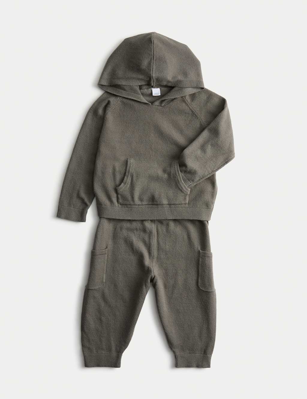 M&S Knitted Hooded Top & Jogger Outfit (0 Mths-3 Yrs) Khaki