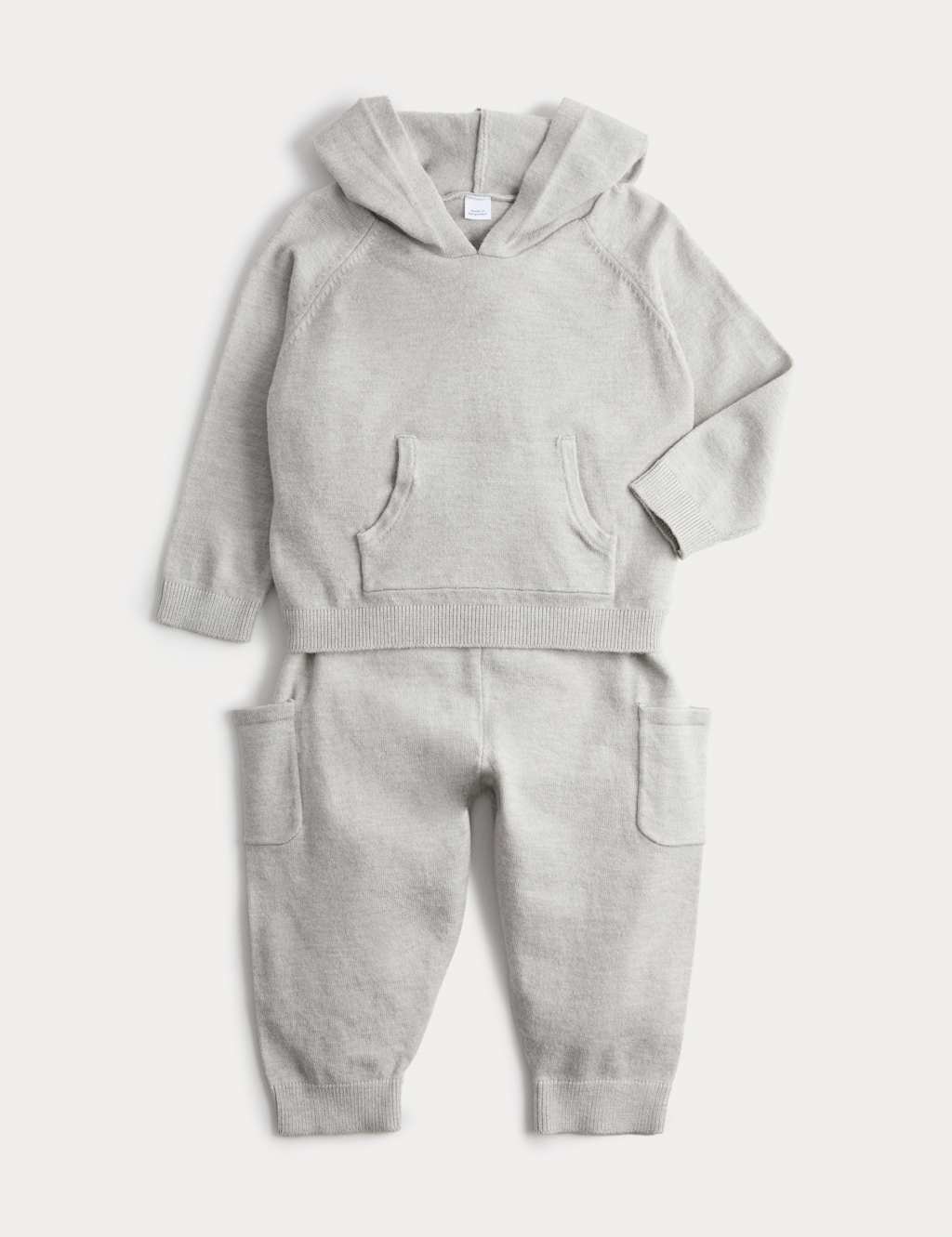 M&S Knitted Hooded Top & Jogger Outfit (0 Mths-3 Yrs) Neutral