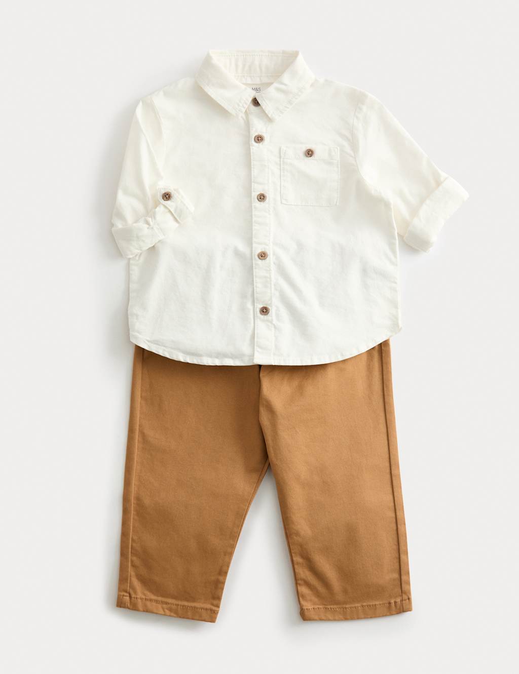 M&S 2pc Cotton Rich Shirt and Chino Outfit (0-3 Yrs) Multi