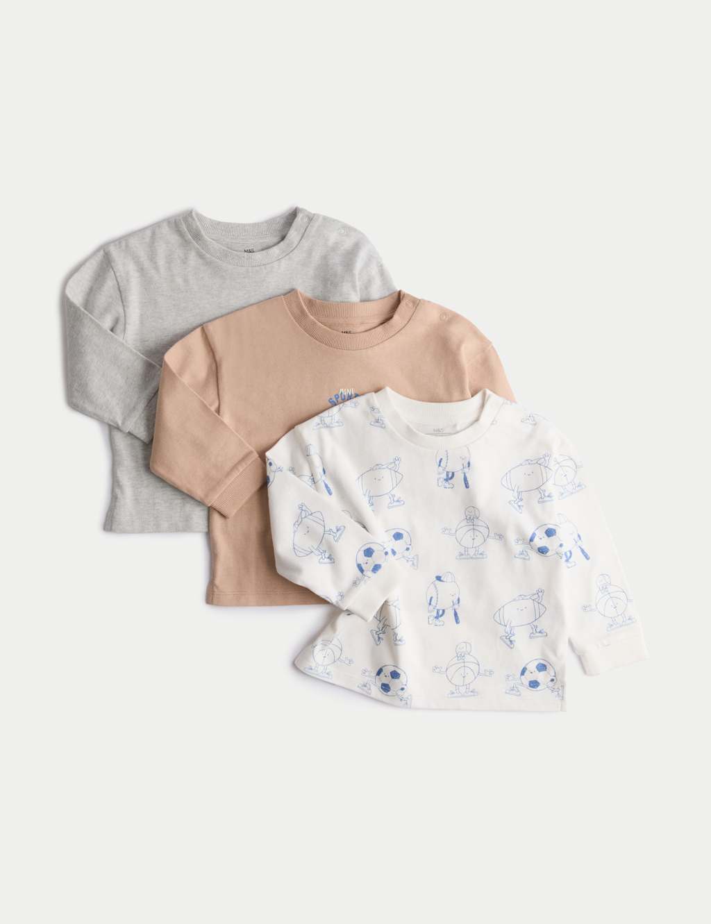 M&S 3pk Pure Cotton Sport Tops (0-3 Yrs) Ecru