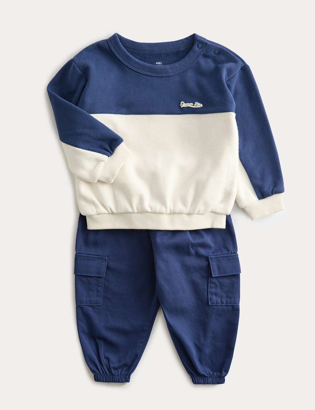 M&S Collection Boys Sweatshirt & Cargos Outfit (0-6 Yrs) - 12-18 - Blue, Blue