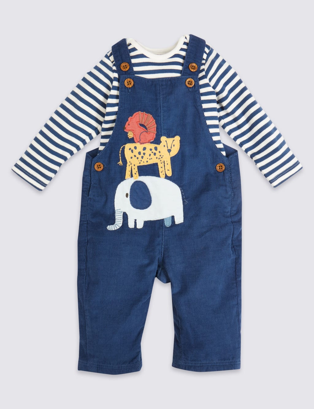 M&S 2pc Pure Cotton Dungarees Outfit (7lbs-36 Mths) Blue Mix