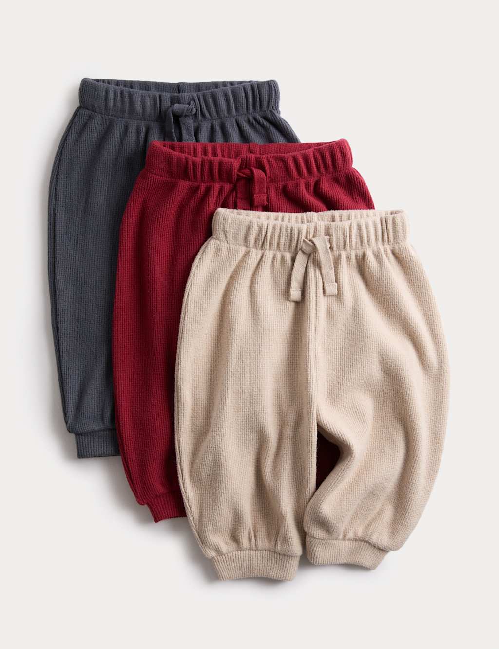 M&S 3pk Brushed Waffle Joggers (0-3 Yrs) Claret