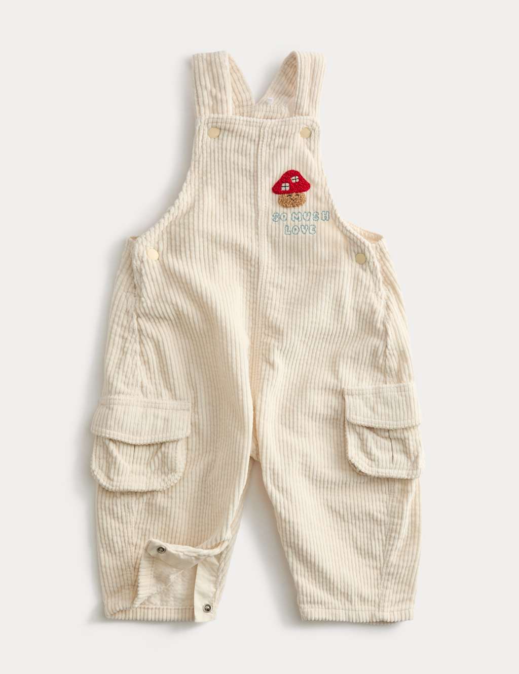 M&S Collection Boys Pure Cotton Cord Mushroom Dungarees (0 Mths - 3 Yrs) - 12-18 - Cream Mix, Cream Mix