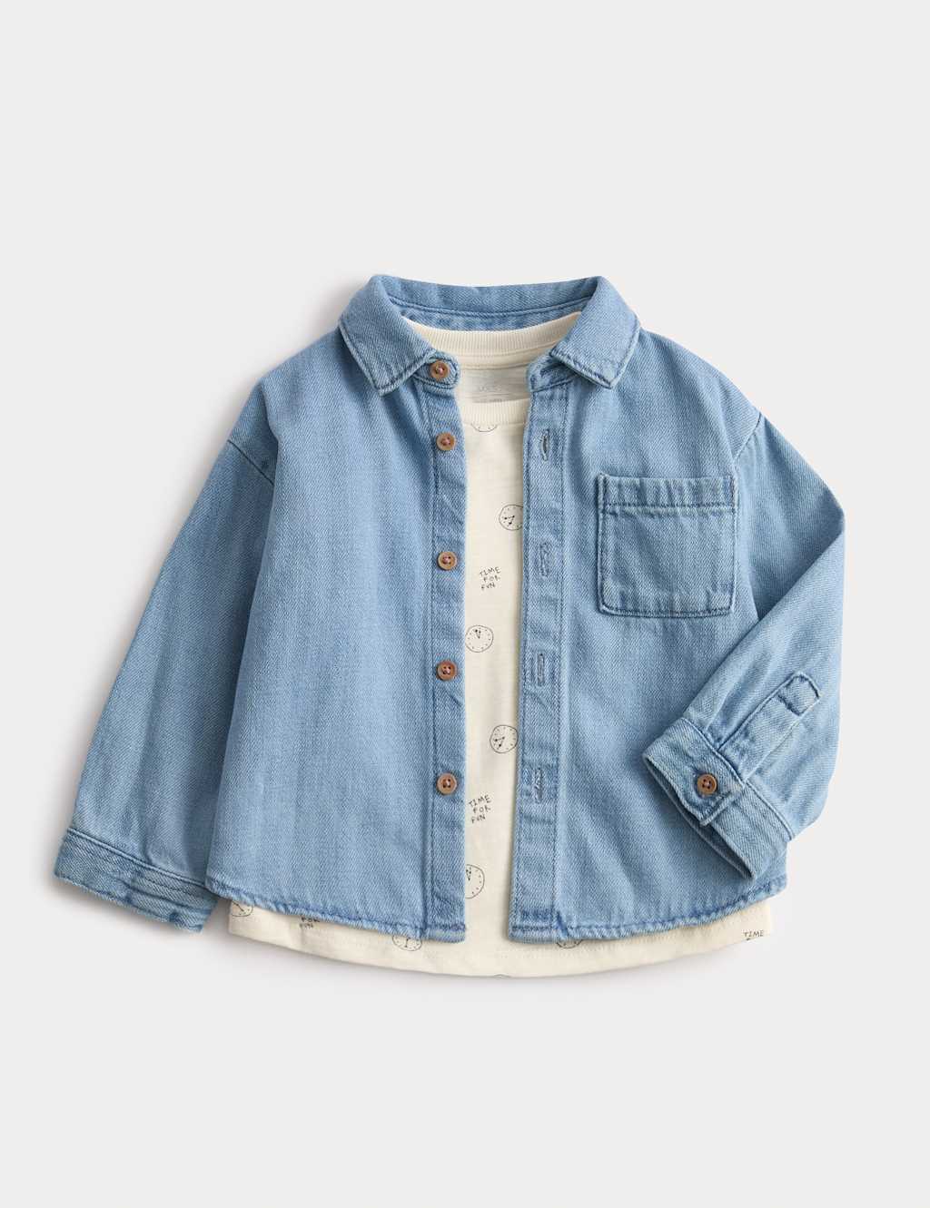 M&S Boys Denim Shirt with Printed T-Shirt (0-6 Yrs) - 6-9 Months - Denim Mix